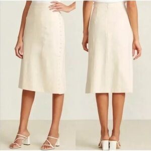 Madewell Cream Linen Blend Covered Side Button & Loop Slit Design Midi Skirt 2